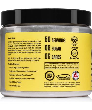 Naked Energy Pure Pre Workout Powder - Vegan Friendly, Unflavored, No Added Sweeteners or Flavors | 50 Servings - Buy Online on GoSupps.com