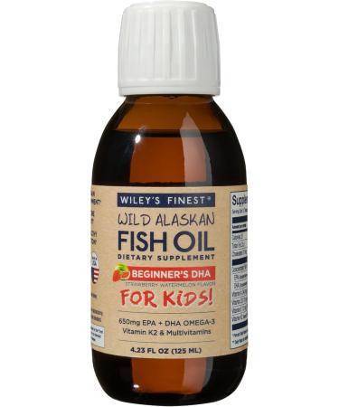 Wiley's Finest Wild Alaskan Fish Oil For Kids! Beginner's DHA Natural Strawberry Watermelon Flavor 650 mg 4.23 fl oz (125 ml)