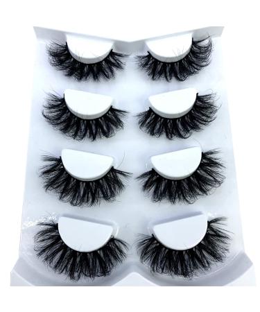 HBZGTLAD 4 Pairs 25 mm 3d Mink Lashes Bulk Faux with Custom Box Wispy Natural Mink Lashes Pack Short Wholesales Natural False Eyelashes (RD-08)