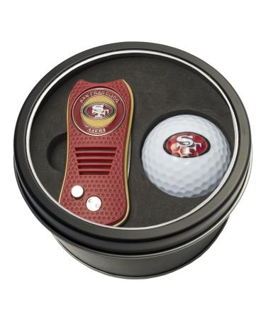 Team Golf NFL Gift Set Switchblade Divot Tool with Double-Sided Magnetic Ball Marker & Golf Ball, Patented Single Prong Design, Less Damage to Greens, Switchblade Mechanism San Francisco 49ers