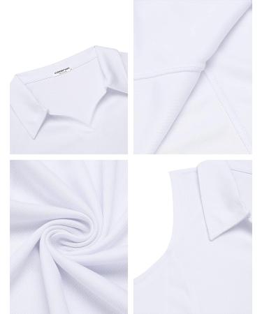 COOrun Women's Sleeveless Golf Polo Shirt - Quick Dry Tennis V-Neck Tank Top, White, Small - Buy Online on GoSupps.com