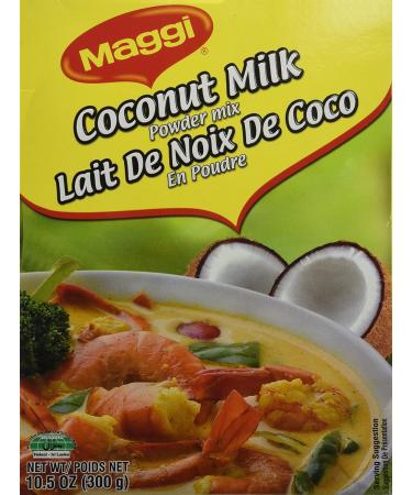 Maggi Coconut Milk Powder Bundle. Includes (1) Package of Maggi Coconut Milk Powder (300g) with BIG MAPLE Trivia Cards. Makes Instant Coconut Milk or Cream. Try in Asian Dishes Curries Desserts