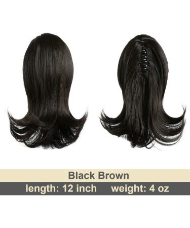 CJL HAIR Claw Clip Drawstring Ponytail Hair Extension Short Black Brown Wavy Curly Afro Fake Faux Synthetic Heat Resistant Fiber Hairpiece for Women Girls Kids 12 Inch (Pack of 1) Black Brown - Buy Online on GoSupps.com