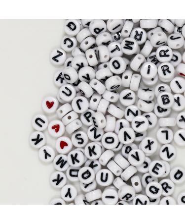 WangLaap 1450Pcs Letter Beads Kit - Acrylic 4x7mm Round Alphabet Beads A-Z with Red Heart and Black Star Beads for DIY Jewelry Making - White - Buy Online on GoSupps.com