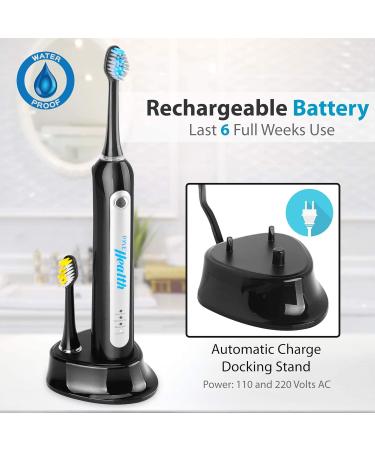 Buy Pyle Health Ultrasonic Rechargeable Electric Toothbrush - 3 Modes Timer 2 Brush Heads - Ideal for Kids Teens & Adults - PHLTB41BK - Buy Online on GoSupps.com