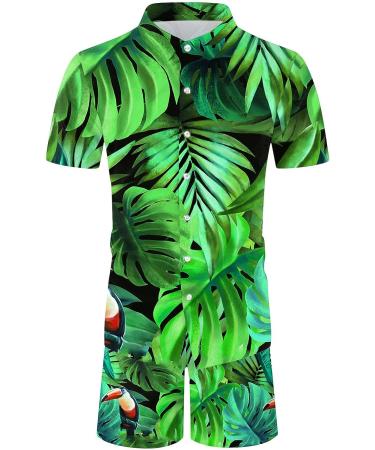 Men's Summer Beach Green Hawaiian Shirt and Shorts Set - Large | 3D Printing | Holiday Fashion - Buy Online on GoSupps.com