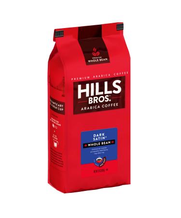 Hills Bros Dark Satin Whole Bean Coffee, Dark Roast - 100% Arabica Coffee Beans  Full-Bodied Dark Blend Coffee with Bold Flavor, Intensity and a Smooth Finish (32 Oz. Bag) Dark Satin Dark Roast 32 Ounce (Pack of 1)