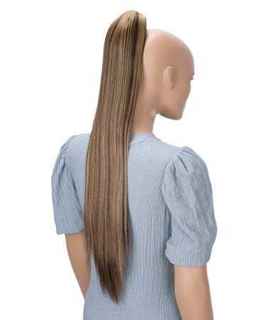 CAISHA 28" Extra Long Straight Ponytail Hairpiece Heat-resistant Synthetic Fibres Brown Blond Mix H168 brown blond mix #33H27 H168