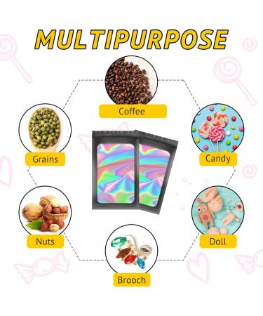 100 PCS Smell Proof Holographic Packaging Bags 2.4x3.9 Inch - Ideal for Small Business, Food Storage, Eyelash, Jewelry, Lip Gloss - Resealable Foil Freshies Bags in Black - Buy Online on GoSupps.com