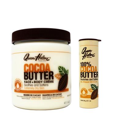 Queen Helene Cocoa Butter Moisturizing Kit Face + Body Cr me 15 oz and 100% Cocoa Butter Lip Balm 1 oz for Dry Skin and Lips