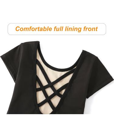 MdnMd Toddler Girls Leotard - Black Short Sleeve Back Hollow | Size 4-5T - Buy Online on GoSupps.com