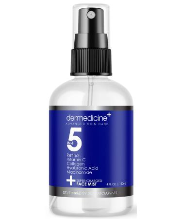 5 in 1 Super Charged Anti-Aging Face Mist w/Retinol Vitamin C Collagen Hyaluronic Acid & Niacinamide | Hydrates Refreshes & Brightens for a More Glowing Complexion | 4 fl oz 120 ml 4 Fl Oz (Pack of 1)