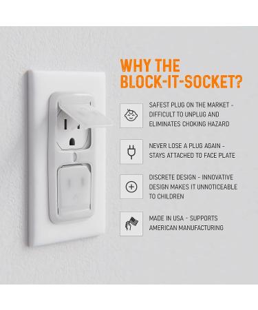 Block-It-Socket Outlet Covers Baby Proofing (Made in USA) - 8 Pack, Never Lose an Outlet Plug Cover Again, Child Safety Switch, Stays Attached, No Choking Hazard - Clear - Buy Online on GoSupps.com