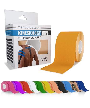 Titanium Sports Kinesiology Tape - 5m Roll of Elastic Water Resistant Tape for Support & Muscle Recovery - Quality Sports Tape (Orange)