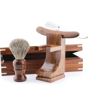 Haryali London Sustainable Razor Set | 4-Piece Wooden Shaving Kit | Eco-Friendly Razor & Brush Holder in Elegant Wooden Box - Buy Online on GoSupps.com
