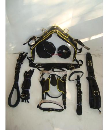 SHOWMEN CRAFT Black Synthetic Nylon Horse Harness with Yellow Piepin for Shetland - International Shipping Available - Buy Online on GoSupps.com