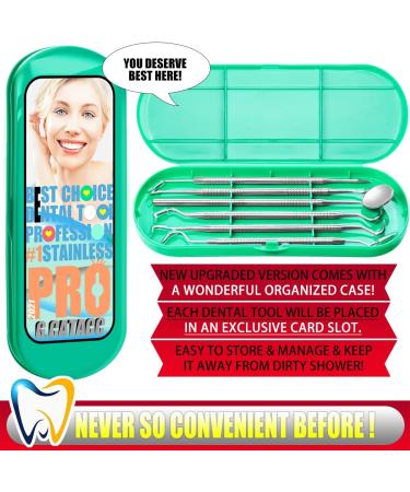 Dental Tools Professional Plaque Remover Kit Stainless Steel Oral Care Set with Tooth Scraper, Tartar Remover, and Dental Scaler - Green Case Included - Buy Online on GoSupps.com