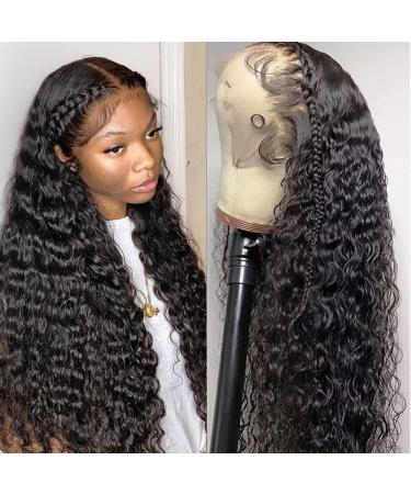 Water Wave HD Transparent Lace Frontal Wig Human Hair 13x4 Lace Front Wigs Wet and Curly Glueless Human Hair Wigs for Black Women Brazilian Remy Human Hair Pre Plucked with Baby Hair Natural Color (20 Inch  13 4 water wa...
