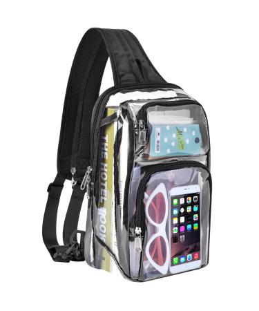 Busiuw Clear Backpack Stadium Approved Clear Sling Bag 12x6x12 with Adjustable Reinforced Straps, Clear Chest Bag for Festivals and Games (Black) Small Black - Buy Online on GoSupps.com