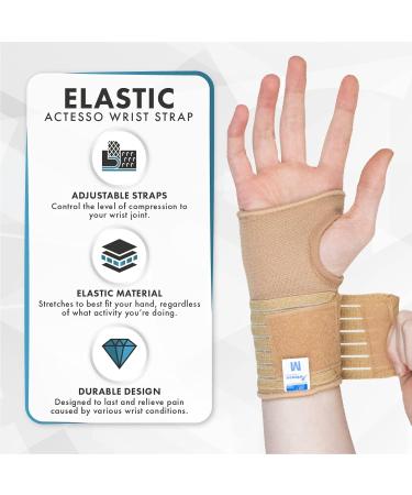 Actesso Elastic Wrist Support with Strap - Ideal for Sprains, Injuries, and Sports - No Metal Bar - Flexible Support | Left or Right - XL Beige - Buy Online on GoSupps.com