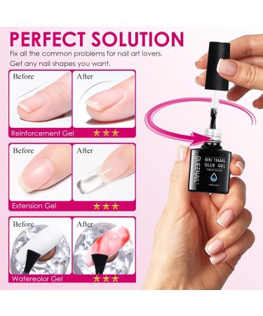 Gel Nail Glue 8ml Nail Glue UV Gel for Acrylic Nails 6 in 1 UV Nails Glue Base Coat for Nail Tips Long Lasting Extra Strong Nail Building Extension Gel Nail Glue for False Nails - Buy Online on GoSupps.com