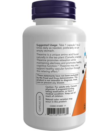 Now Foods L-Theanine Double Strength 200 mg | 120 Veg Capsules - Calm & Focus - Buy Online on GoSupps.com