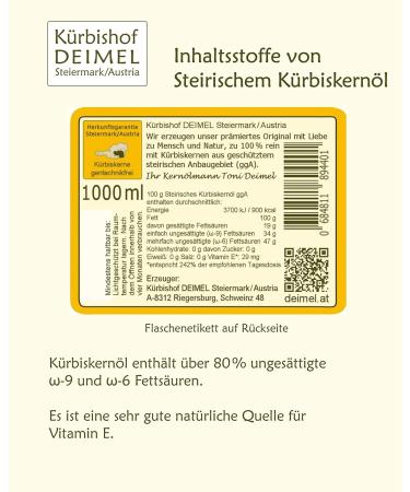 Buy Pumpkin Deimel Styrian Pumpkin Seed Oil G.G.A. - 3 x 1000ml Savings Pack | Authentic Austrian Flavor - Shop Now! - Buy Online on GoSupps.com