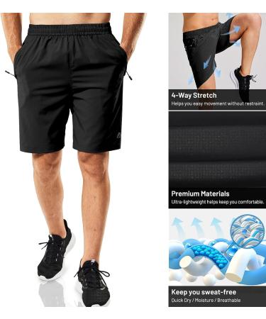 Haimont Men's Running Shorts 7 - Quick Dry Lightweight Athletic Shorts with Zipper Pockets - Black - Size Medium - Buy Online on GoSupps.com