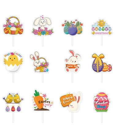 12Piece Easter Party Cake Decorations Easter Cupcake Toppers Festive Rabbit Gnomes Embellishments Dessert Decorations Easter Party Decorations