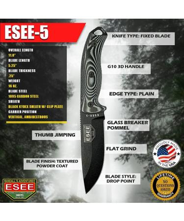 ESEE Model 5 3D Fixed Blade Black - Durable Outdoor Survival Knife | ES5PB002 - International Shipping Available - Buy Online on GoSupps.com