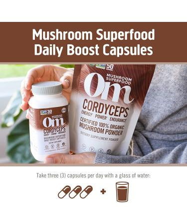 Om Mushroom Superfood Cordyceps Capsules - 90 Count | Energy, Stamina & Sports Performance Supplement - Buy Online on GoSupps.com