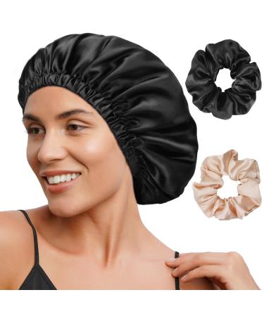 Folai 1 piece of sleeping hat satin bonnet night sleep hat adjustable sleeping cap headgear soft head hood sleeping hood silk with elasticiz for women and girls black - Buy Online on GoSupps.com