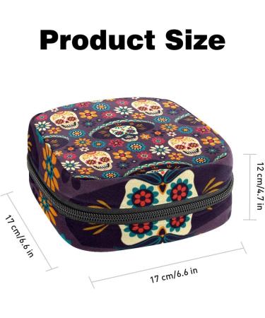 Portable Sugar Skulls & Flowers Sanitary Napkin Storage Bag | Menstruation Pad & Cup Pocket for Teens & Women - Buy Online on GoSupps.com