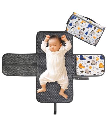 LEADSTAR Portable Nappy Changing Mat Diaper Changing Pad with Head Cushion Pockets Waterproof Foldable Infant Baby Changing Pad Kit for Home Travel Outside (White)