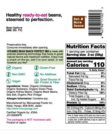 Organic Steamed Bean Snack Mix - Chickpeas, Soybeans, Green Peas, Kidney Beans, Black Beans - Box of 10 - Buy Online on GoSupps.com