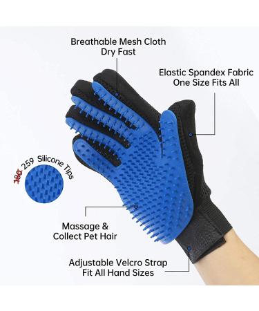 USION Pet Dog Cat Grooming Glove 2 Pack Upgraded 259 Pins Pet Hair Remover Mitt Massage Deshedding Glove Brush with Longer Tips for Long Short Fur Dogs Cats Rabbits Horses and More(LEFT & RIGHT) Pair-Blue-259 Pins - Buy Online on GoSupps.com