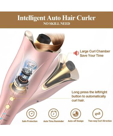 Auto Hair Curler - Automatic Curling Iron Wand with Rotating Barrel 4 Temps & 3 Timer Settings - Dual Voltage Fast Heating Gold - Buy Online on GoSupps.com