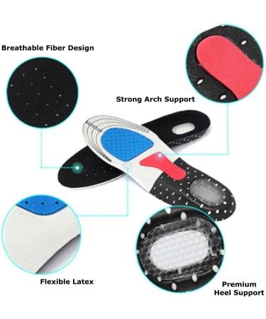Premium Comfort Gel Sports Insoles for Men & Women - Orthotic Cushion with Arch Support for Plantar Fasciitis & Sore Feet Relief | Large (M 7.5-12 / W 9-13) - Buy Online on GoSupps.com