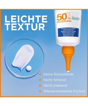 Garnier Sun Protection Serum SPF 50+ for Sensitive Skin | Waterproof Sunscreen for Face & Body | Non-Greasy Formula with Ceramides | Ambre Solaire Sensitive Experts 125ml - Buy Online on GoSupps.com