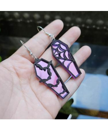 Feylie Halloween Acrylic Spider Web Dangle Earrings | Lightweight Coffin Shape Jewelry Gift - Fun Red Statement Earrings - Buy Online on GoSupps.com