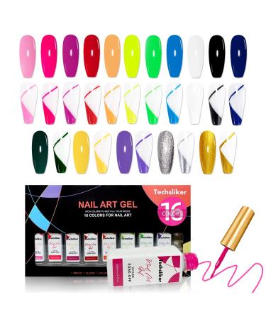 Techsliker Gel Nail Art Polish Set - Long-Lasting  Chip Resistant Colors for Salon-Quality Manicures At Home (16 Colors)