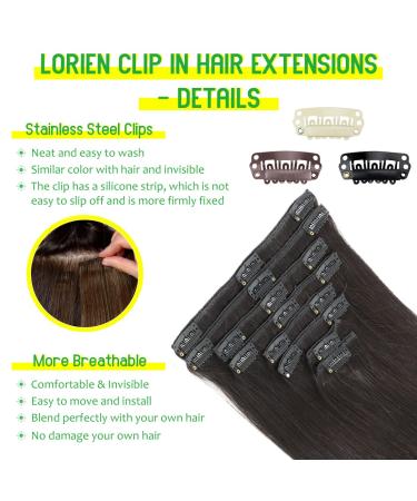 LORIEN 18 Inch 100g #1B Natural Black Clip in Human Hair Extensions - Brazilian Remy Double Weft, 8pcs/Set with 18 Clips - 100% Real Human Hair - Buy Online on GoSupps.com