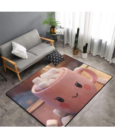 Flannel Carpet Cute Marshmallow Hot Chocolate Pattern 60 x 39 in Non-Slip Durable Suitable for Living Room and Office Bedroom - Buy Online on GoSupps.com
