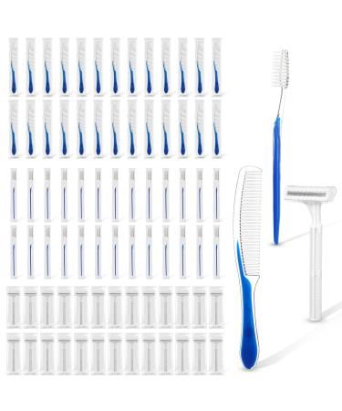 150 Pcs Disposable Toothbrushes and Comb Razors Bulk Individually Wrapped Soft Bristle Travel Toothbrush Kit Hair Combs Stainless Steel Blade Shaving Razors for Homeless Hotel Nursing Home Charity