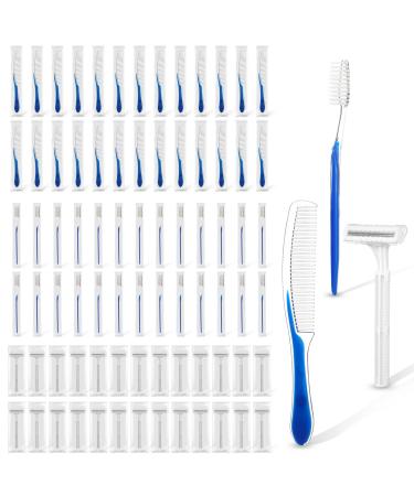 150 Pcs Disposable Toothbrushes and Comb Razors Bulk Individually Wrapped Soft Bristle Travel Toothbrush Kit Hair Combs Stainless Steel Blade Shaving Razors for Homeless Hotel Nursing Home Charity