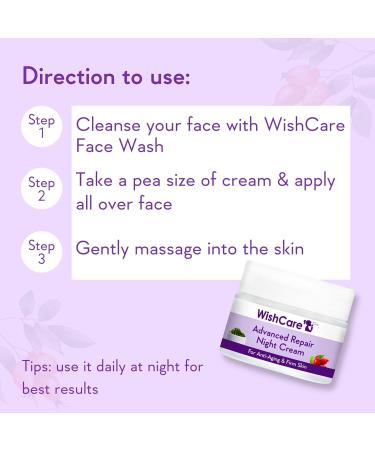 WishCare Collagen Boosting Advance Repair Night Cream With Retinol Niacinamide Grape Seed Sea Algae Jojoba & Rosehip For AntiAging Skin Firming & Plumper Skin 50 gm WARNC50 - Buy Online on GoSupps.com