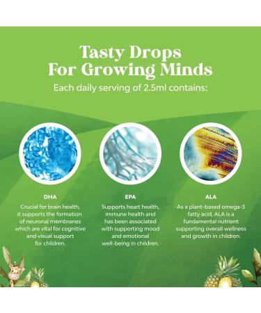 Kids DHA Omega 3 Drops - Fatty Acids Omega 3 6 9 for Brain Immune Strength & Vision - Nutritional DHA for Kids for Healthy Nervous System & Focus Support - Liquid Supplement with EPA & ALA - 2 Fl Oz Liquid 2 Fl Oz (Pack of  - Buy Online on GoSupps.com