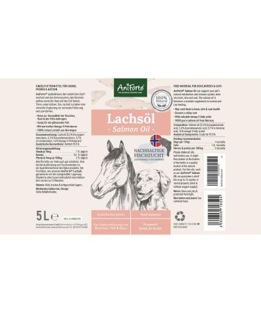 AniForte Salmon Oil for Dogs & Horses 5L | Premium Norwegian Omega 3 & 6 Supplement | Additive-Free BARF Oil | Freshly Filled in Germany - Buy Online on GoSupps.com