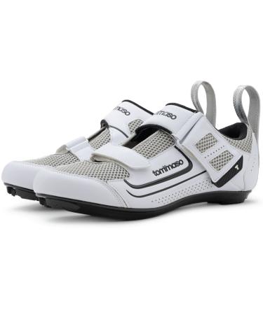 Tommaso Veloce II Cycling Shoes - Ride in Style - Peloton Shoes Triathlon Road Bike Indoor Cycling Men Women Compatible with Look Delta SPD SPD-SL Cleats White Black 13 White