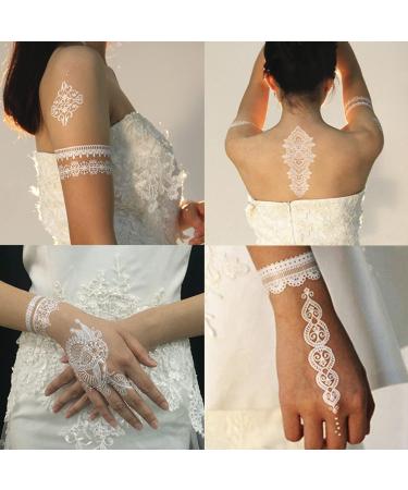 Henna Temporary Tattoo Stickers for Women White Lace Indian Mehndi Wedding Sexy Body Waterproof for Maverick Women Teens Girls (8 Sheets White)